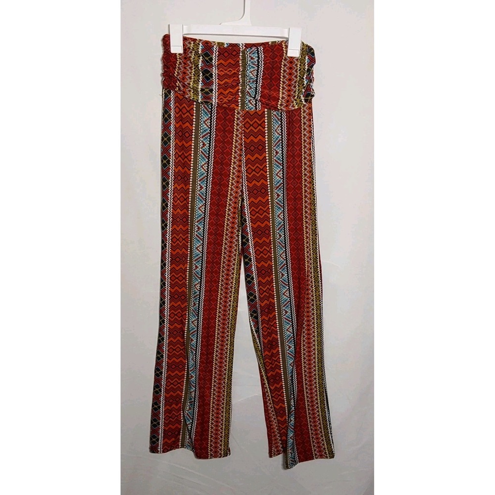 Winwin Palazzo Pants Womens L XL Chevron Western Pattern Wide Leg High Rise Boho
